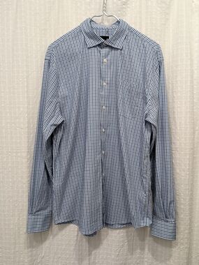 Johnnie-O Acadia Performance Shirt Mens Large Blue White Gingham JMWL7800 EUC